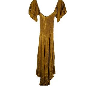 Planet Blue Life Golden Yellow Smocked Jumpsuit Wide Leg High Low size XS